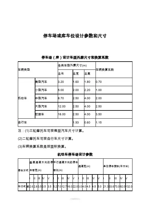 停车场各种设计参数和尺寸