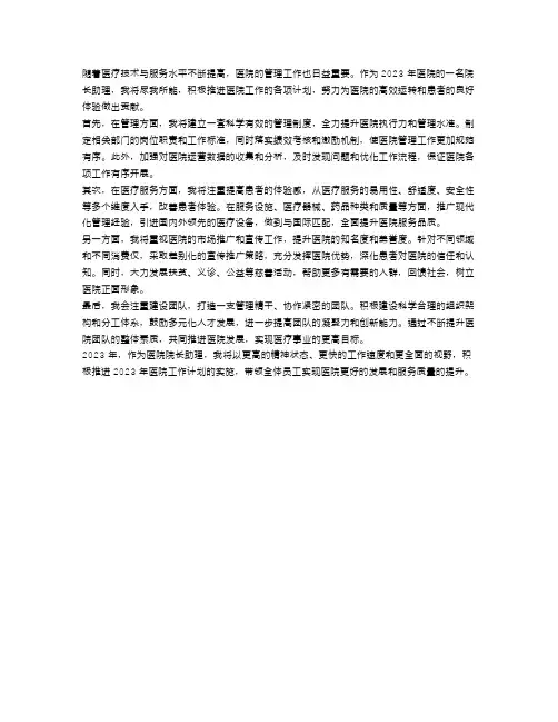 2023医院院长助理工作计划范例