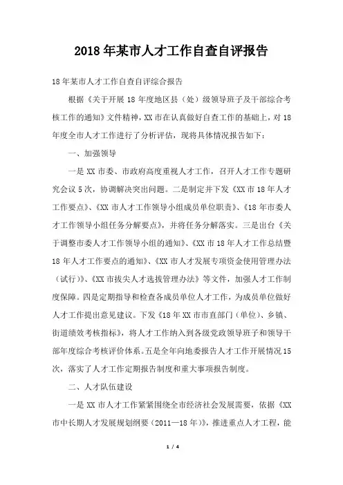 某市人才工作自查自评报告