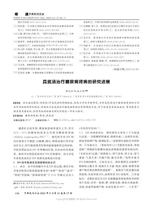 真武汤治疗糖尿病肾病的研究进展