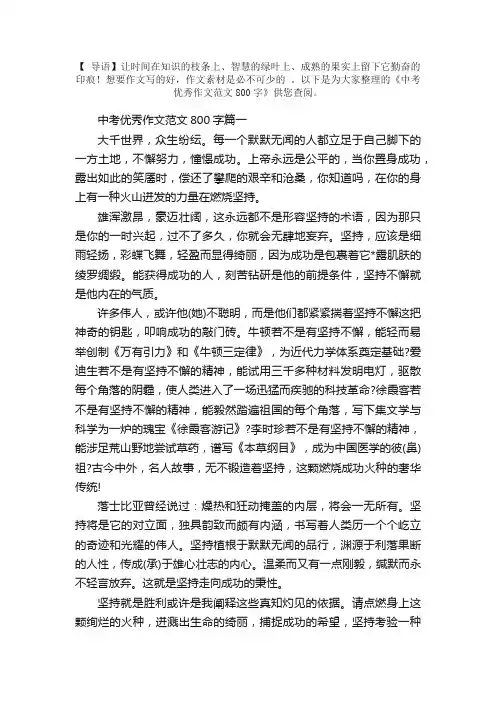 中考优秀作文范文800字：坚持