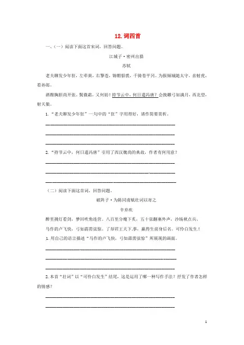 九年级语文下册12词四首练习新人教版