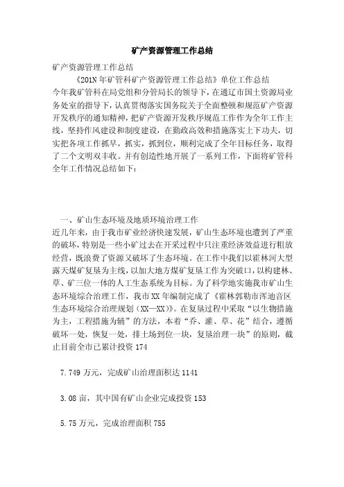 矿产资源管理工作总结（完整版）