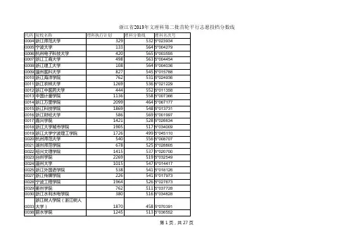 浙江省2013年文理科第二批首轮平行志愿投档分数线