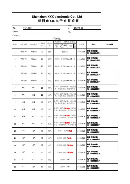 样品生产指令单样板记录单格式模板