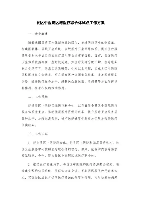 县区中医院区域医疗联合体试点工作方案