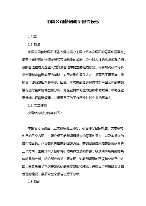 中国公司薪酬调研报告模板