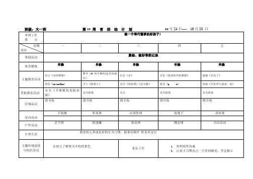 幼儿园大一班第(10)周计划