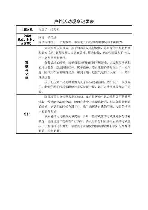 大班区域游戏活动观察记录表