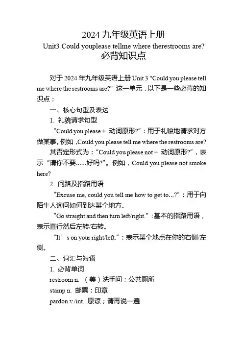 2024九年级英语上册Unit3必背知识点