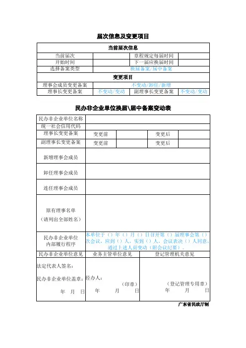 民办非企业单位换届(届中)备案变动表(空表)