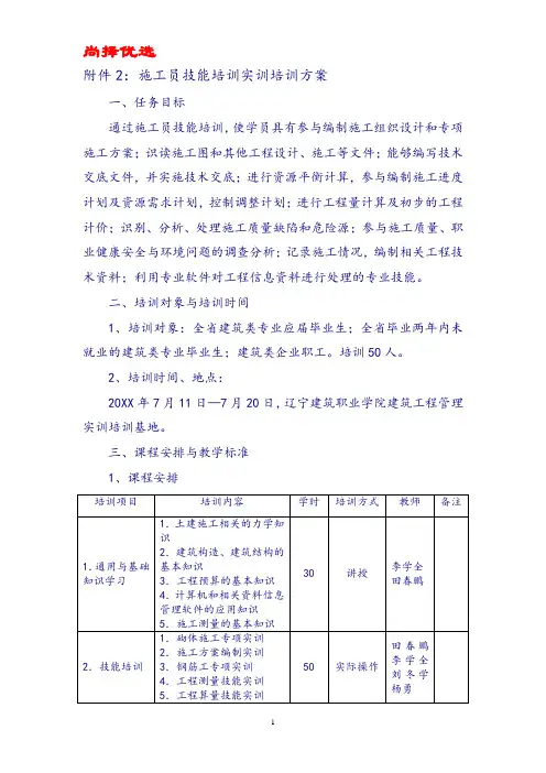 尚择优选施工员技能培训实训培训方案.doc