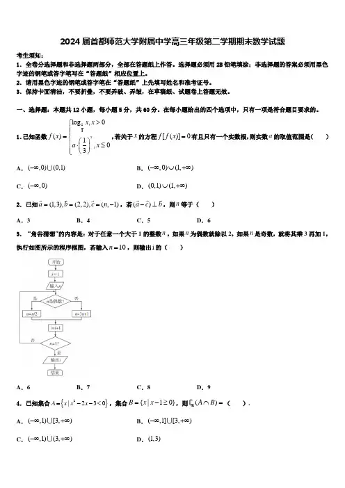2024届首都师范大学附属中学高三年级第二学期期末数学试题