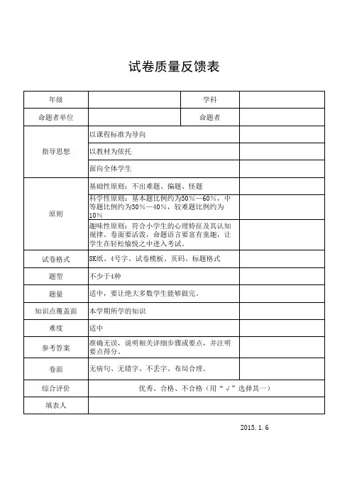 试卷质量反馈表
