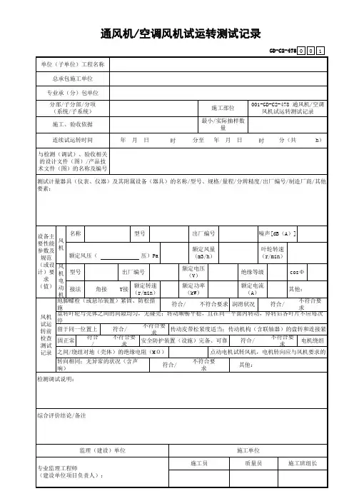001-GD-C2-478 通风机空调风机试运转测试记录