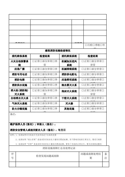 建筑消防设施维护保养记录表2018.1.15