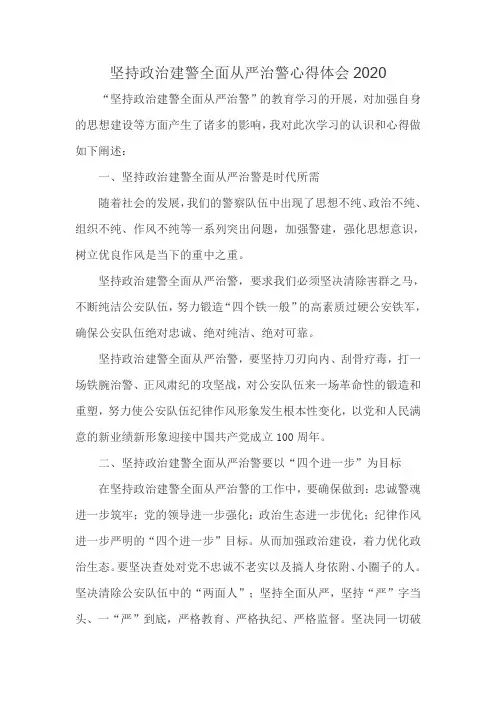 坚持政治建警全面从严治警心得体会2020