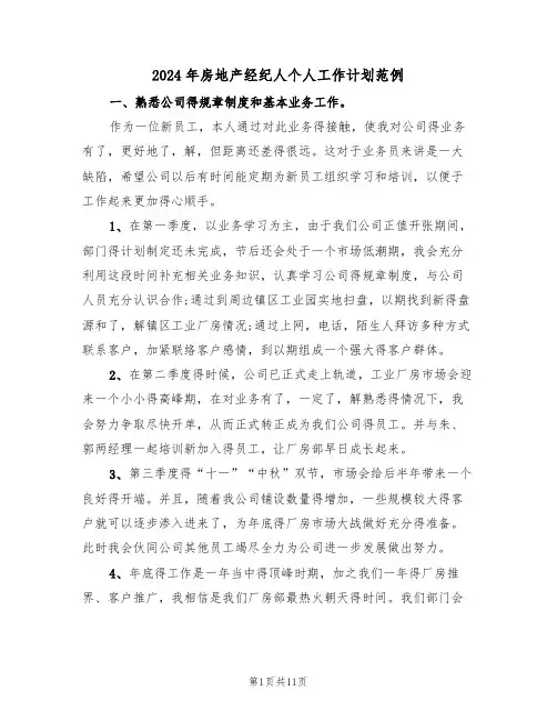 2024年房地产经纪人个人工作计划范例(五篇)