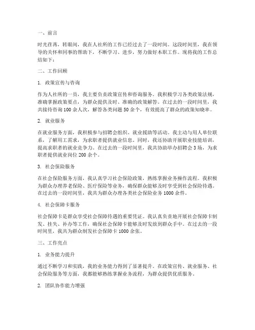 人社所个人工作总结