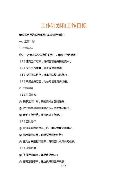 工作计划和工作目标
