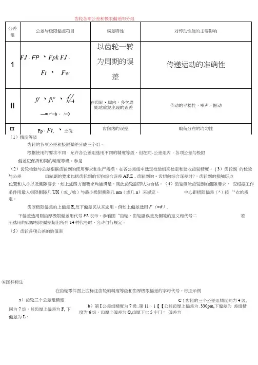 齿轮各项公差和极限偏差地分组