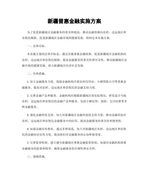 新疆普惠金融实施方案