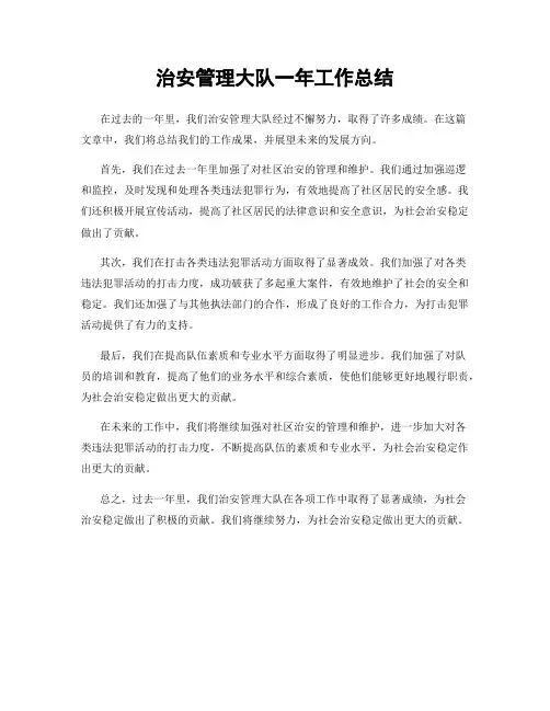 治安管理大队一年工作总结