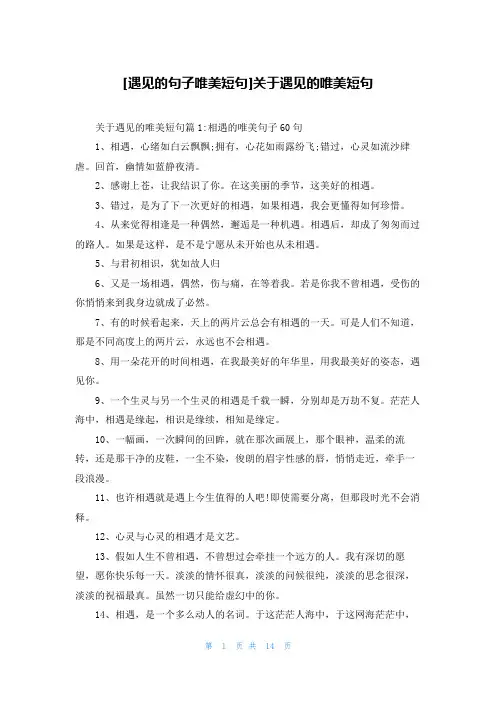 [遇见的句子唯美短句]关于遇见的唯美短句