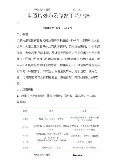 2021年泡腾片处方及制备工艺小结