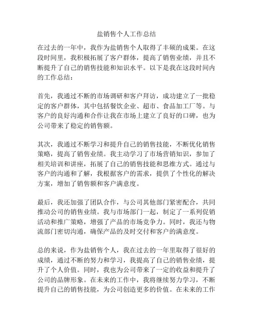 盐销售个人工作总结