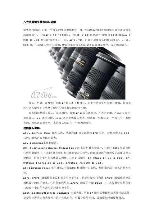 八大品牌镜头技术标识讲解