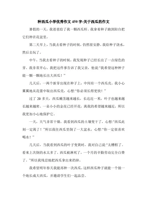 种西瓜小学优秀作文450字-关于西瓜的作文.doc