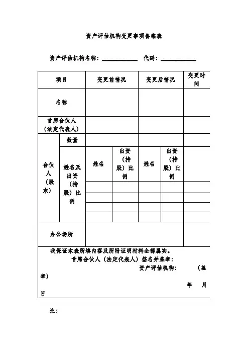 资产评估机构变更事项备案表