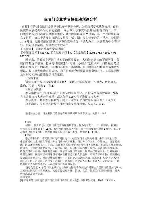 我院门诊量季节性变动预测分析