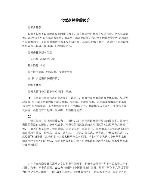 北派少林拳的简介