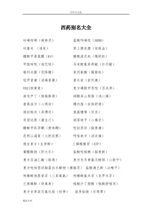 常见西药别名大全