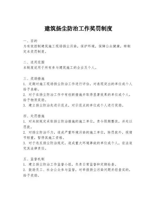 建筑扬尘防治工作奖罚制度
