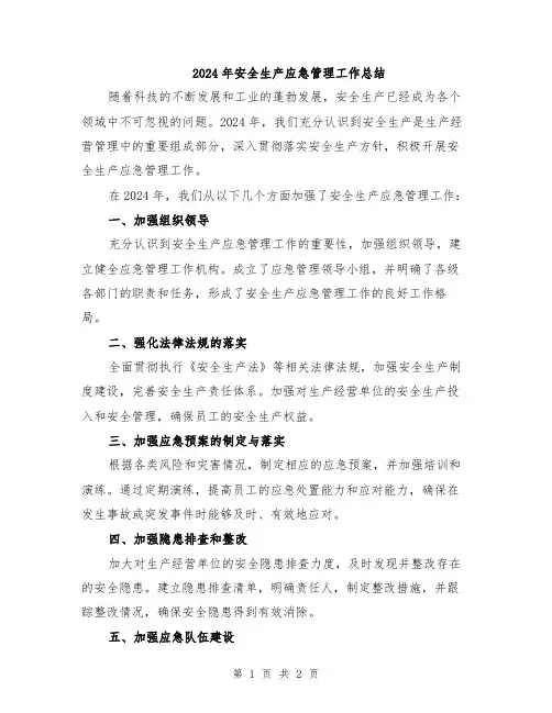 2024年安全生产应急管理工作总结