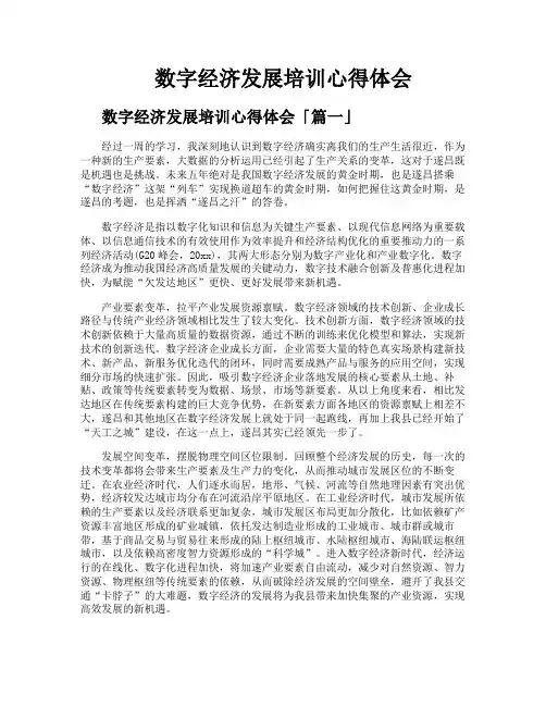 数字经济发展培训心得体会