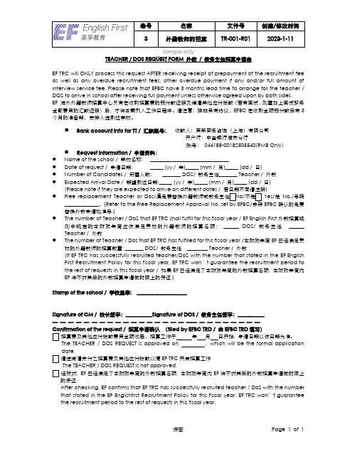 教育培训机构-TR-001-R01 外籍教师教务主任招募申请表