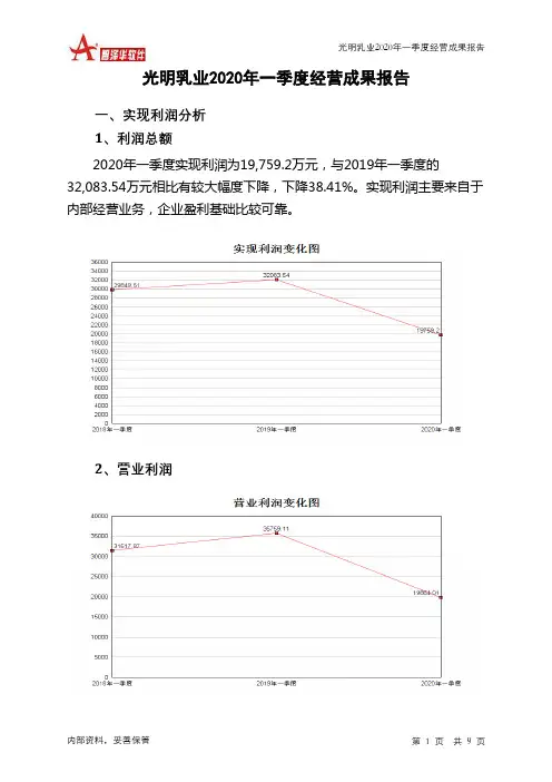 光明乳业2020年一季度经营成果报告