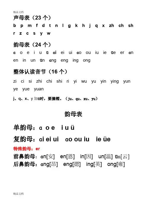 最新小学一年级汉语拼音字母表(详细)