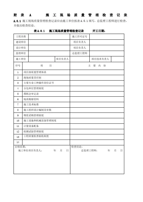 GB50300-2013建筑工程施工质量验收统一标准附表全套word版