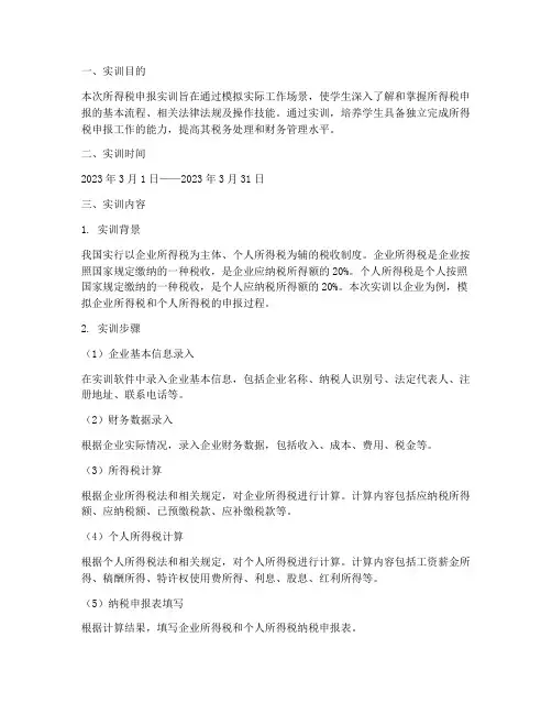 所得税的申报实训报告
