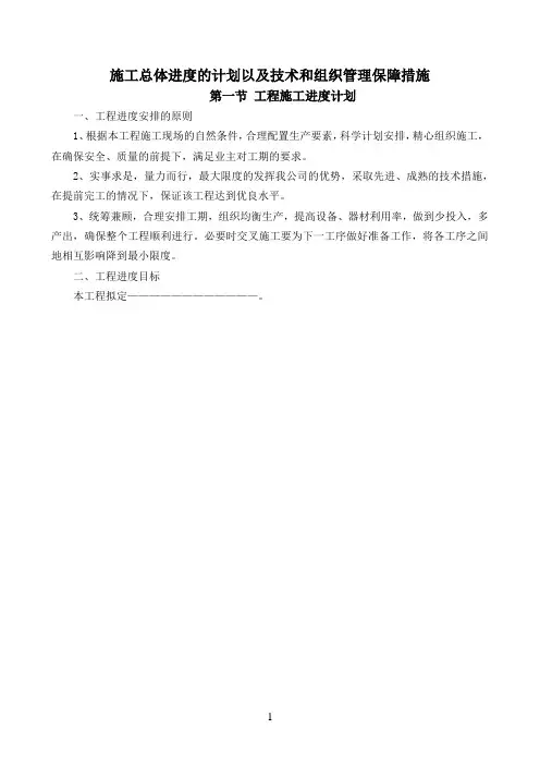 施工总体进度的计划以及技术和组织管理保障措施