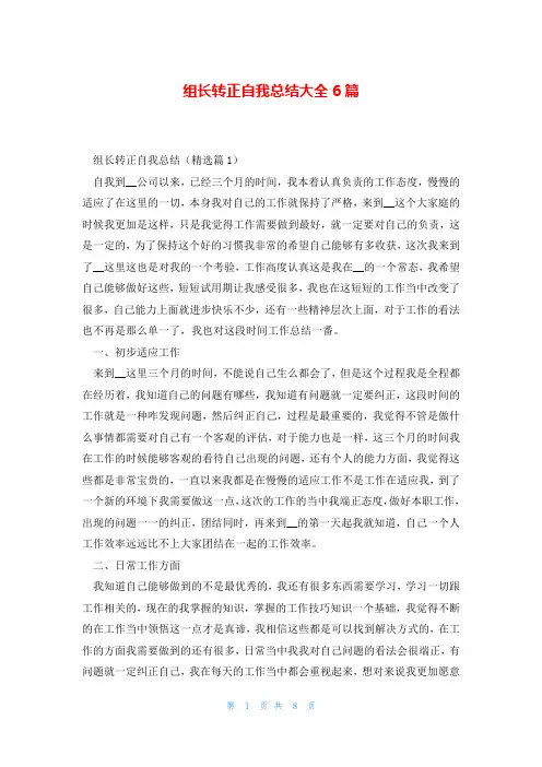 组长转正自我总结大全6篇