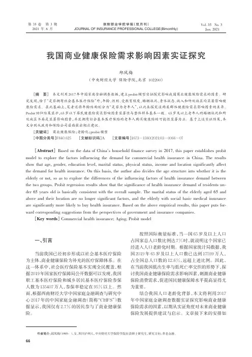 我国商业健康保险需求影响因素实证探究