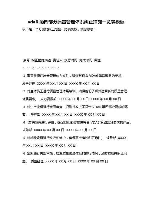 vda6第四部分质量管理体系纠正措施一览表模板
