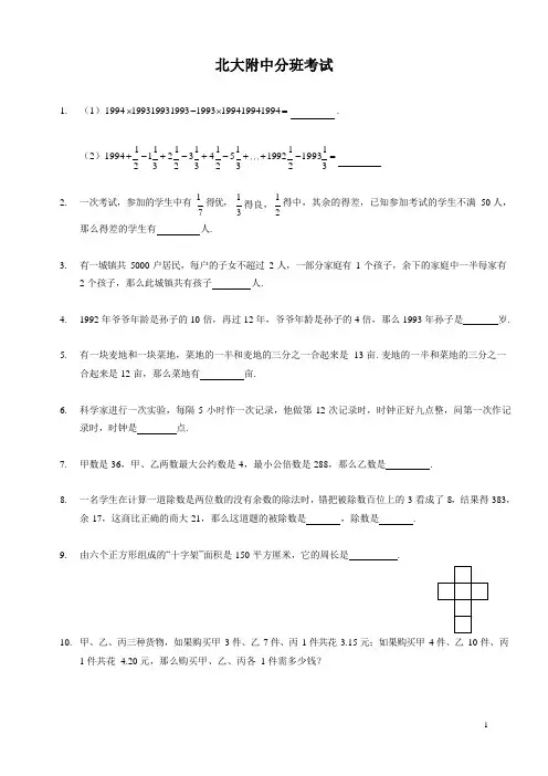 北大附中小升初数学试卷及答案
