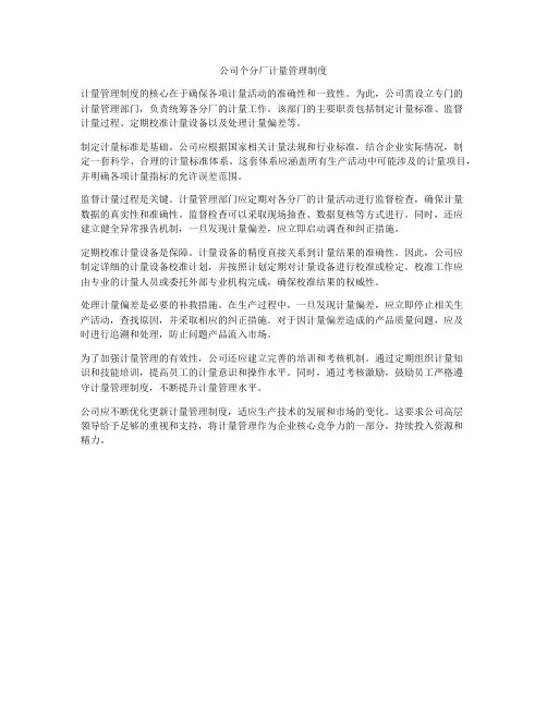 公司个分厂计量管理制度